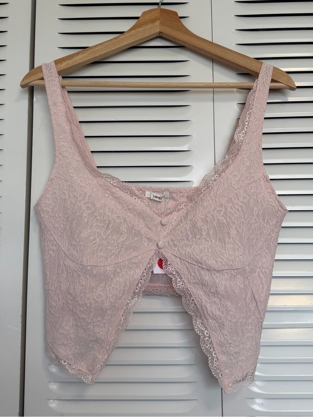 Timing Pink Lace Cropped Bralette with Button Detail